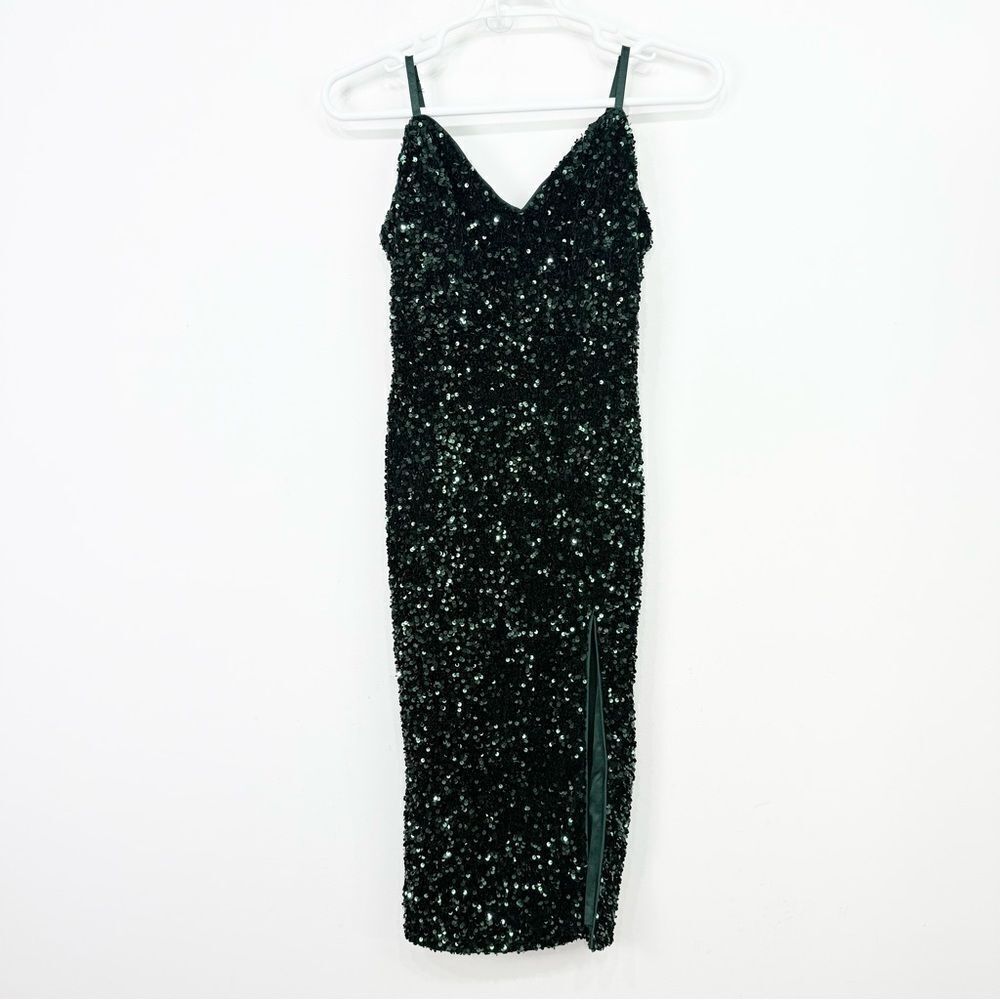 Cefian Green Sequin Holiday Party Midi Dress